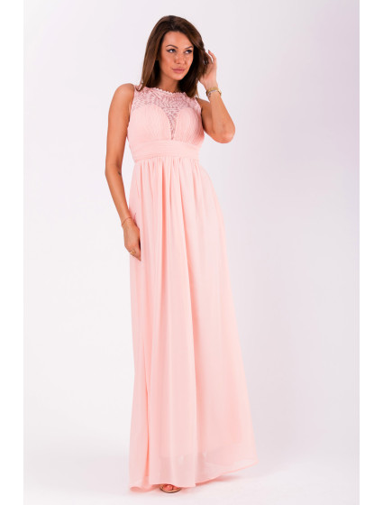 Společenské dámské šaty bez rukávů dlouhé růžové Růžová model 15042527 - EVA&#38;LOLA