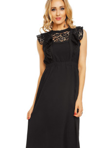 Dámské šaty s krajkovým rukávem středně dlouhé černé - Černá - model 15042555 White