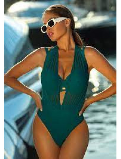 Dámske jednodielne plavky Fashion 23 S1093V-7 tm. zelené - Self
