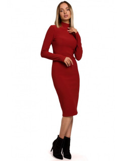 Dámské pletené šaty s rolákem M542 cihlově červené - Moe