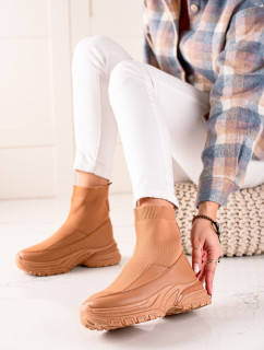 Trendy  kotníčkové boty dámské hnědé bez podpatku