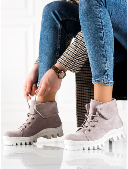 Trendy  kotníčkové boty dámské fialové na plochém podpatku