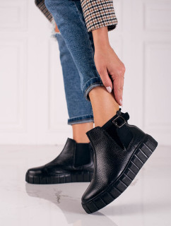 Luxusné čierne dámske členkové topánky bez podpätku