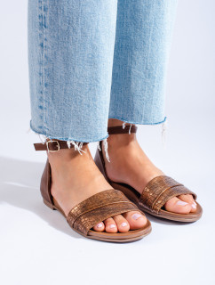 Designové hnědé dámské  sandály bez podpatku