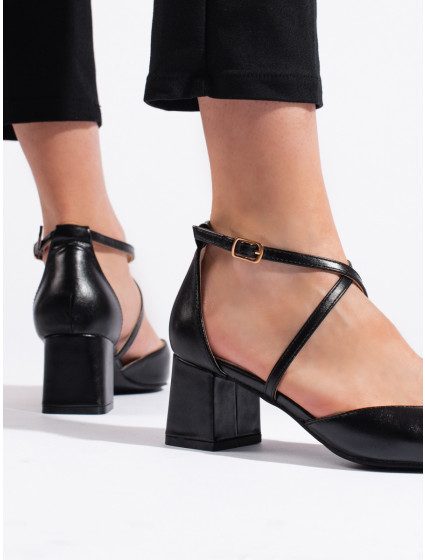 Štýlové čierne sandále pre ženy na širokom podpätku