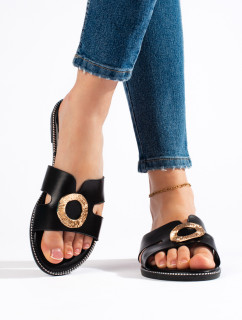 Jedinečné černé  sandály dámské bez podpatku