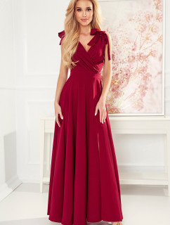 ELENA - Dlouhé dámské šaty ve vínové bordó barvě s výstřihem a zavazováním na ramenou 405-1