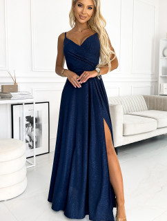 CHIARA Tmavě modré elegantní dámské maxi šaty na ramínkách s model 18805788 - numoco
