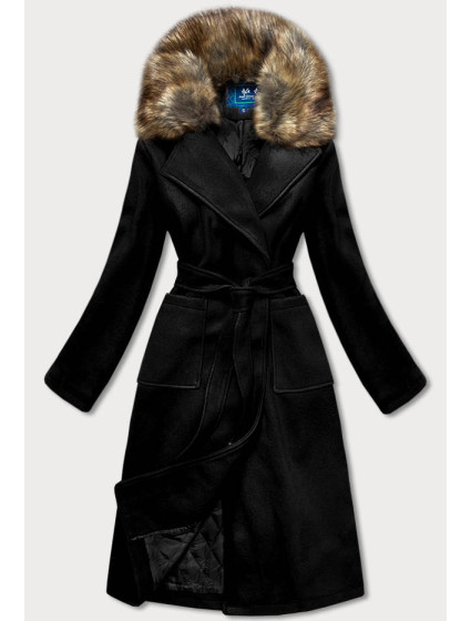 Černý dámský kabát s kožíškem model 15822773 - Ann Gissy