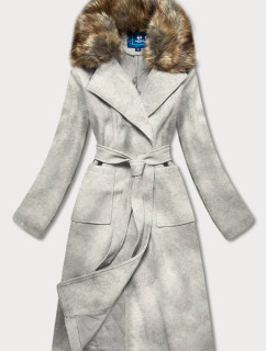 Svetlosivý dámsky kabát s kožušinou (SASKIA)