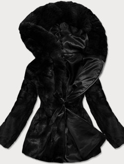 Dámská černá bunda - kožíšek s kapucí (BR9743-1)