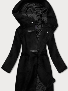 Krátký černý dámský kabát s kapucí (GSQ2311)