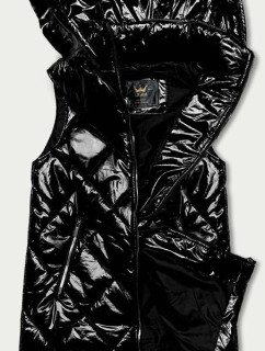 Lesklá čierna vesta s kapucňou (7005BIG)