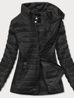 Tenká černá dámská bunda s látkovými vsadkami (RQW-7013)