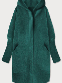 Dlouhý zelený vlněný přehoz přes oblečení typu "alpaka" s kapucí model 17099712 - MADE IN ITALY