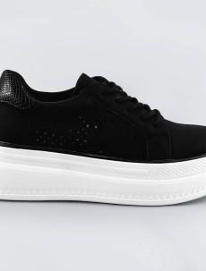 Černé ažurové dámské boty s vysokou podrážkou (DQR2290)