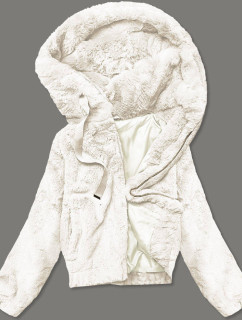 Krátká dámská kožešinová bunda v ecru barvě model 17789335 - S'WEST