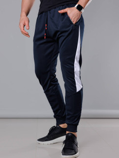 Tmavě modro-bílé pánské teplákové kalhoty se vsadkami (8K168)