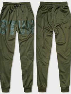 Pánské teplákové kalhoty v khaki barvě s potiskem (8K191)