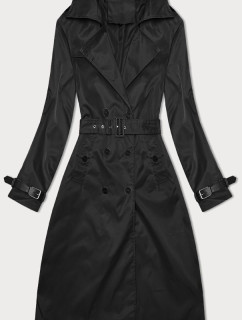 Dámsky dlhý čierny kabát s opaskom (1803#-1)