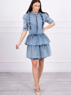 Strečové džínové šaty s jabotem S/M-L/XL