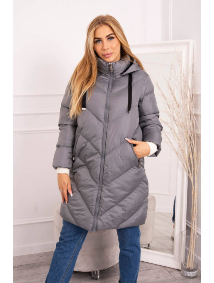 Zimní bunda s límcem a kapucí šedá