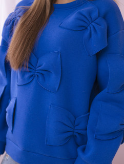 Zateplená mikina s ozdobnými mašlemi chrpově modrá