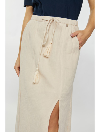 Monnari Midi Skirts Cotton Women's Skirt With Slit Beige