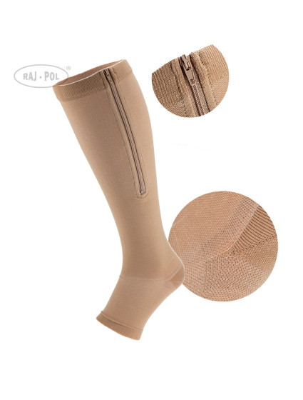 Raj-Pol Knee Socks With Zipper 2 Grade Light Beige