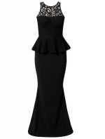 Dámské večerní společenské krajkové peplum šaty dlouhé černé Černá / S/M model 15042644 - OEM