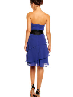 Spoločenské šaty korzetové značkové MAYAADI s mašľou a sukňou s volánmi modré - Modrá - MAYAADI
