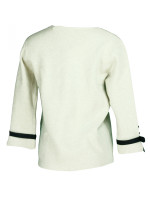 Dámsky sveter na rukávoch zdobený bielym plisovaným volánikom a čiernou stužkou SW 0202 - Gemini