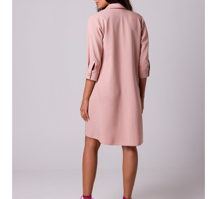 Dámske rozšírené košeľové šaty B257 púder ružová - BEwear