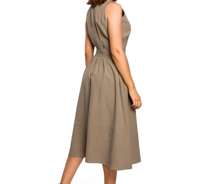 Zavinovací šaty bez rukávů model 18575069 khaki - STYLOVE