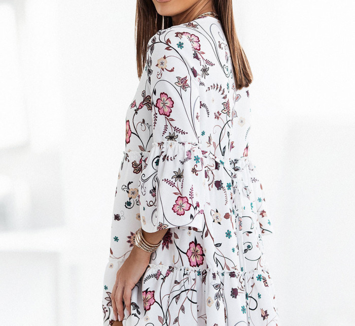 Dámske elastické šaty MILA 353 biele s kvetinovým vzorom - Ivon