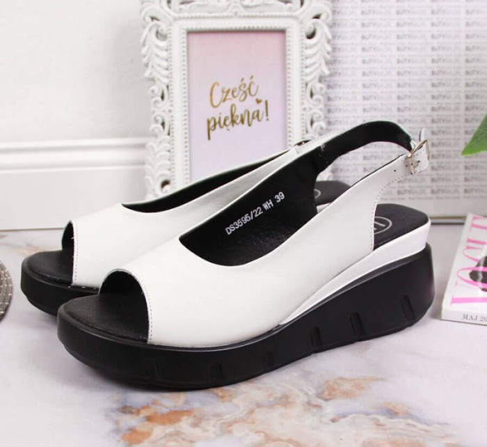 Dámske kožené sandále PAW360A / DS3594 Bielo-čierna - Filippo