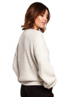 Dámsky sveter s gombíkmi svetlo šedý BK067 - BEwear