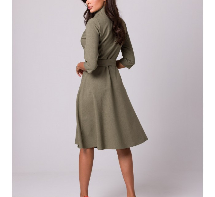 Dámske zavinovacie šaty so šálovým golierom B255 olivové - BEwear