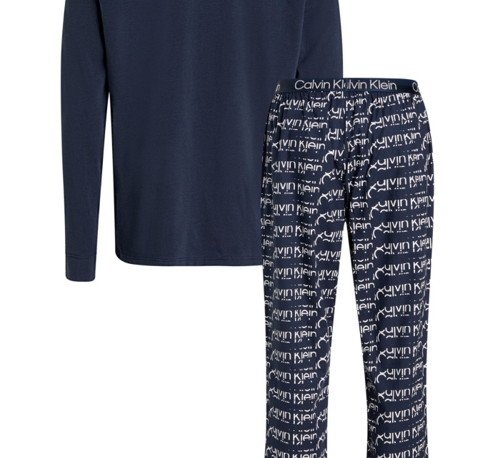 Pánske pyžamo L/S PANT SET 000NM2184E GVB tm. modré - Calvin Klein