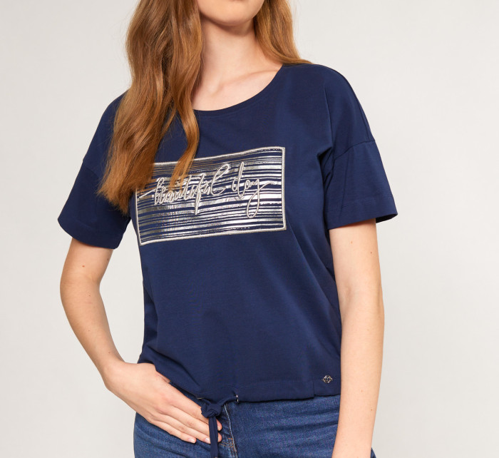 Dámské tričko s ozdobným panelem TSH0083-013 tmavě modrá - Monnari