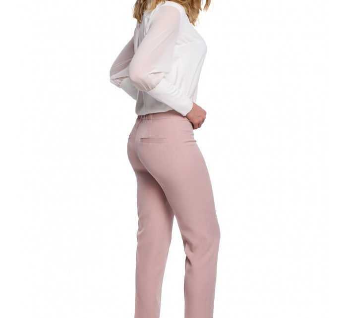 Dámské kalhoty s úzkými nohavicemi model 19572877 pudrové růžová - Makover