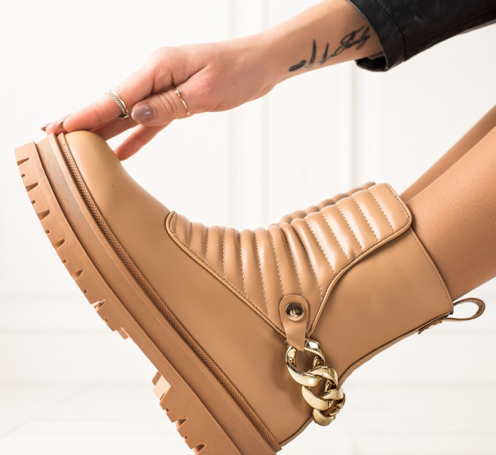 Originální  kotníčkové boty dámské hnědé na plochém podpatku