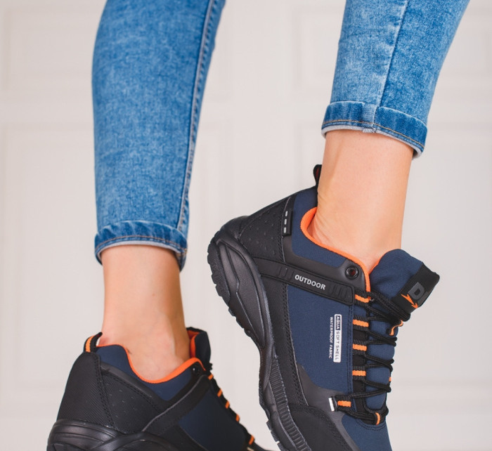 Praktické  trekingové boty dámské modré bez podpatku