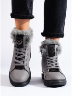 Trendy šedo-stříbrné  kotníčkové boty dámské płaski