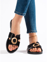 Jedinečné čierne sandále pre ženy bez podpätku