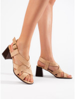Trendy dámské  sandály hnědé na širokém podpatku