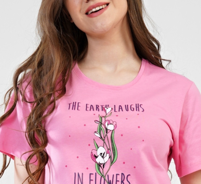 Dámska nočná košeľa s krátkym rukávom Flowers