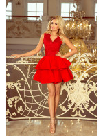 Exkluzívne červené dámske šaty s čipkovaným výstrihom model 5962454