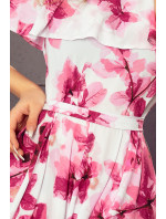 Dlouhé dámské šaty s  květy a výstřihem model 6059216 - numoco