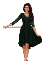 Tmavo zelené dámske šaty s dlhším zadným dielom a čipkovaným výstrihom model 6839184